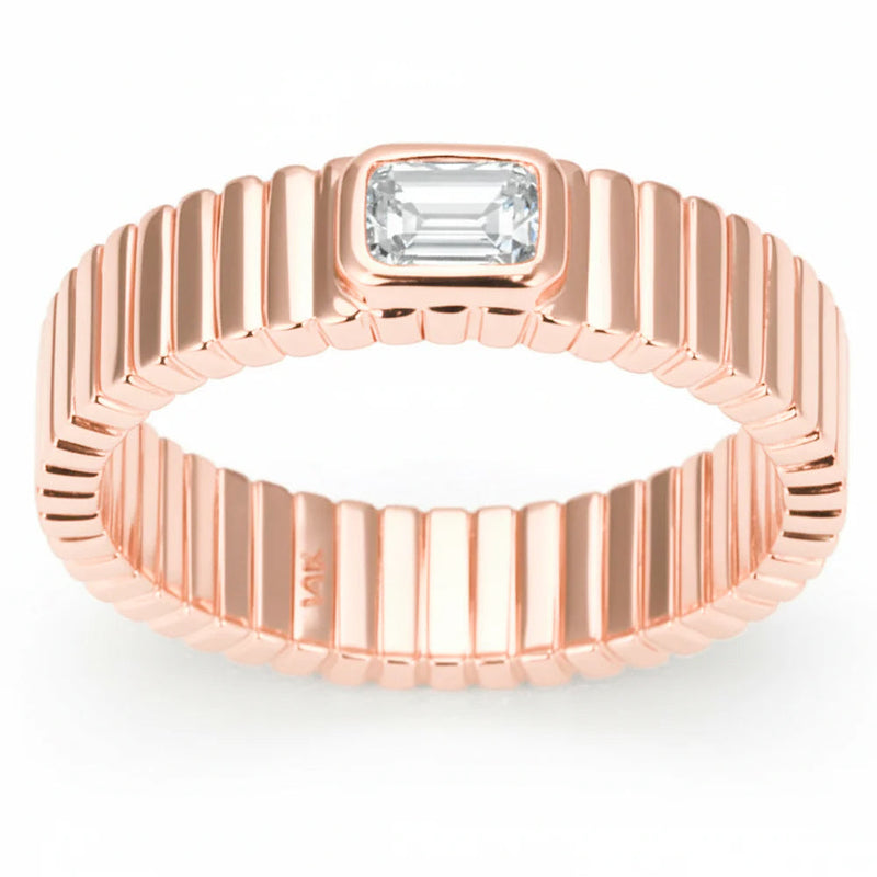 SPECIAL! .30ct G SI 14kt Rose Gold Emerald Cut Diamond Bezel set Band Ring Size 6.5