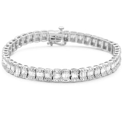 DIAMOND CLOSEOUT!  3.65ct G SI 14K White Gold Round & Baguette Diamond Bracelet 8"