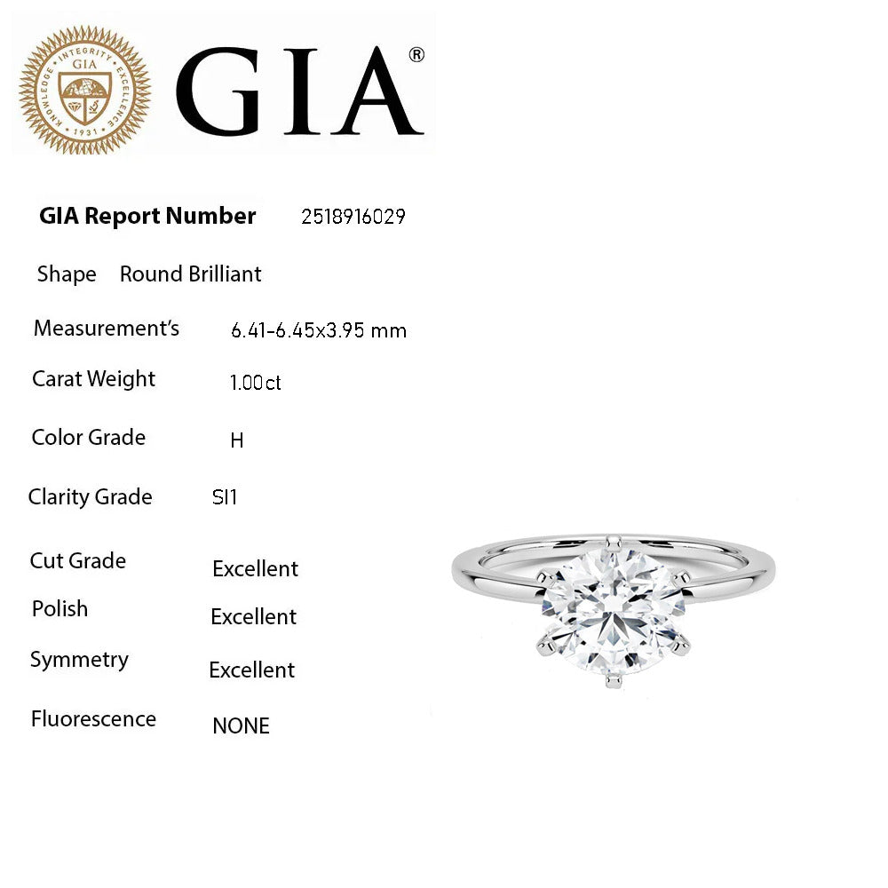 SPECIAL! 1.00ct H-SI1 GIA CERTIFIED 14K White Gold Round Diamond Eagle Claw Prongs Solitaire Ring Size 7
