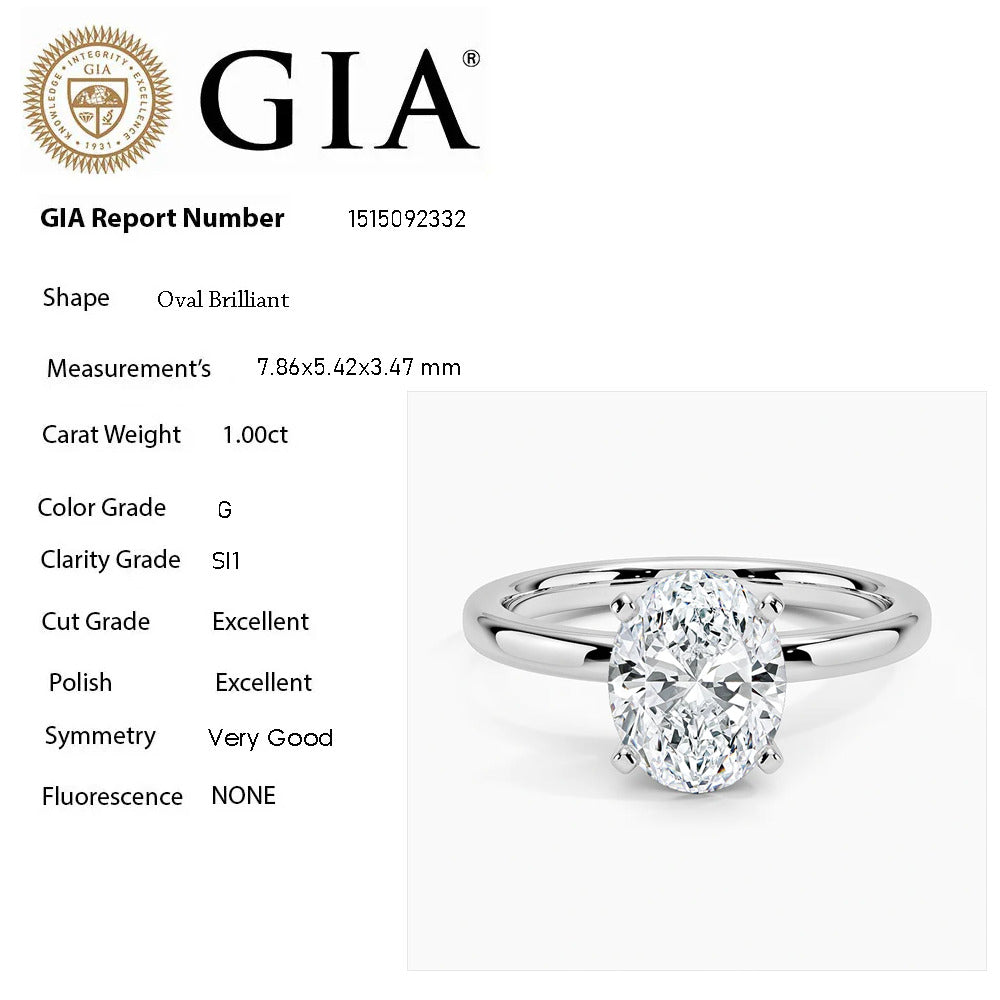 SPECIAL! 1.00ct G-SI1 GIA CERT 14K White Gold Oval Cut Diamond Solitaire Engagement Ring