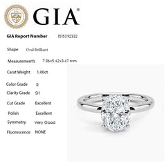 SPECIAL! 1.00ct G-SI1 GIA CERT 14K White Gold Oval Cut Diamond Solitaire Engagement Ring