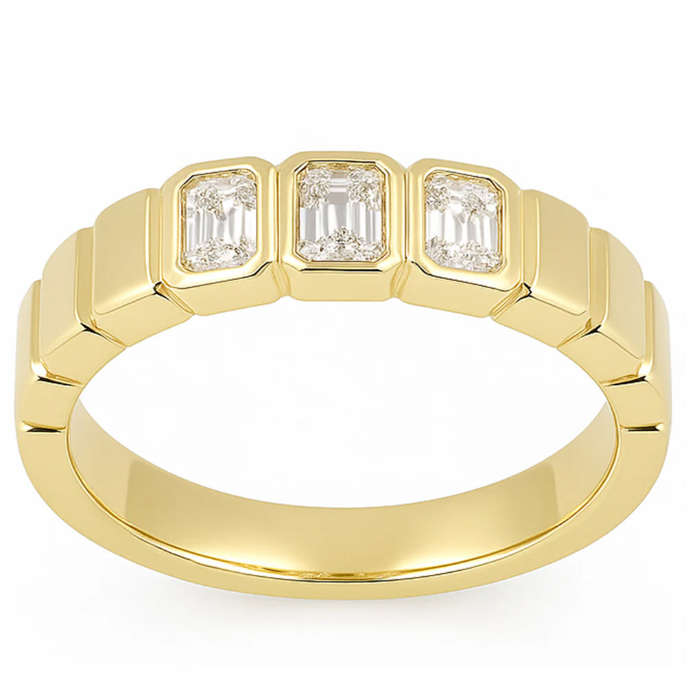 SPECIAL! 0.36ct G SI 14kt Yellow Gold Bezel Set Emerald Cut Diamond Band Ring Size 7