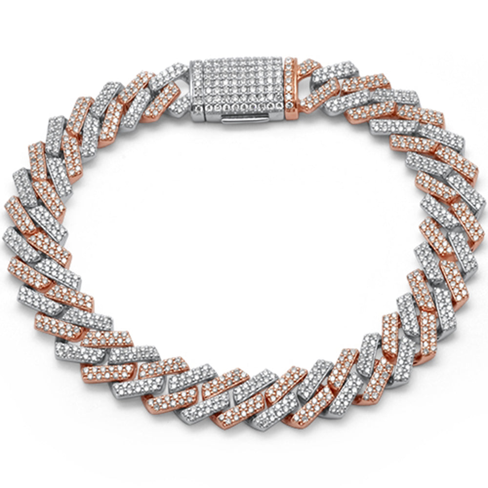 SPECIAL! 7MM 1.96ct G SI 14K Two Tone White & Rose Gold Diamond Square Cuban Link Bracelet 8"
