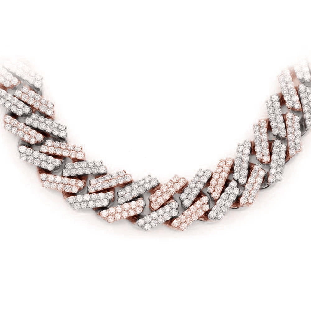 SPECIAL! 7MM 5.45ct G SI 14K Two Tone White & Rose Gold Diamond Square Cuban Necklace 22"