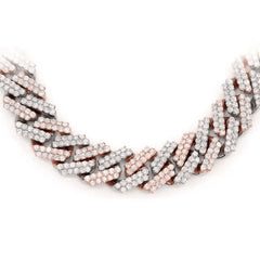 SPECIAL! 7MM 5.45ct G SI 14K Two Tone White & Rose Gold Diamond Square Cuban Necklace 22"