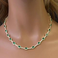 SPECIAL!10.10ct G SI 14K Yellow Gold Diamond & Emerald Gemstone Necklace 16" Long