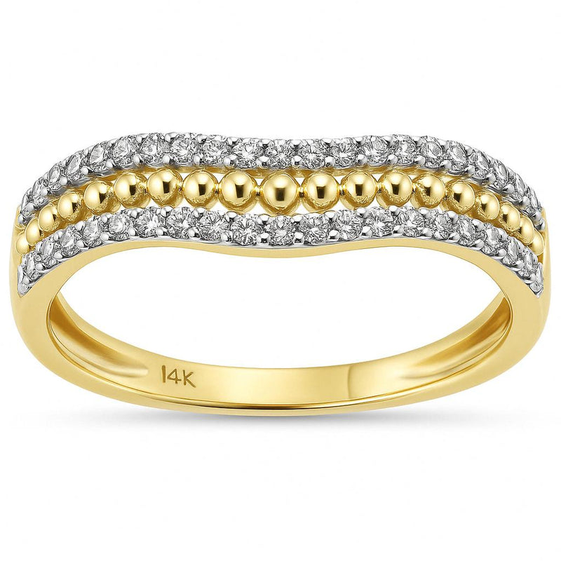 SPECIAL!.25ct G SI 14K Yellow Gold Round Diamond Beaded Chevron Trendy Ring Size 6.5