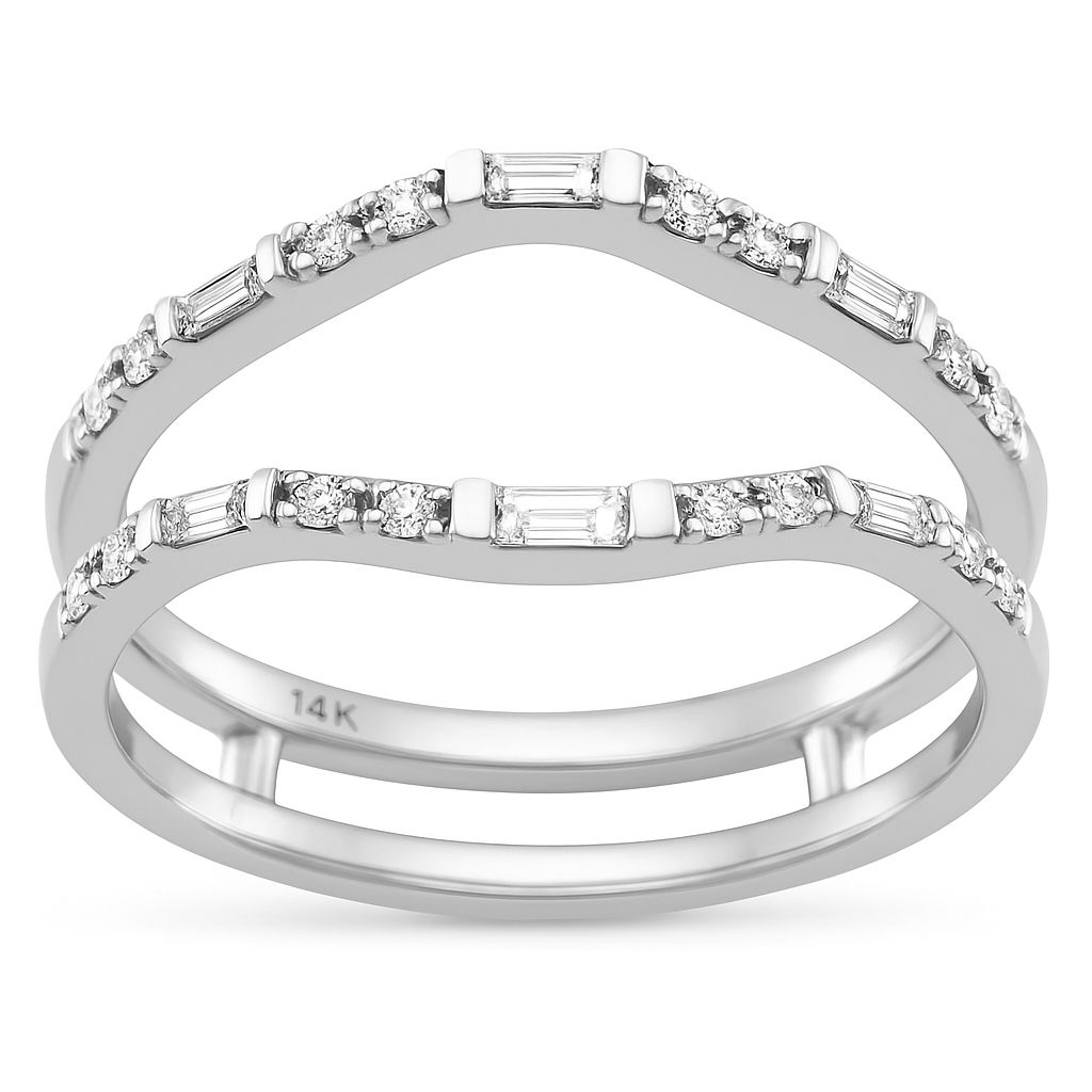 SPECIAL!.27ct G SI 14K White Gold Round & Baguette Open Ring Band Size 6.5