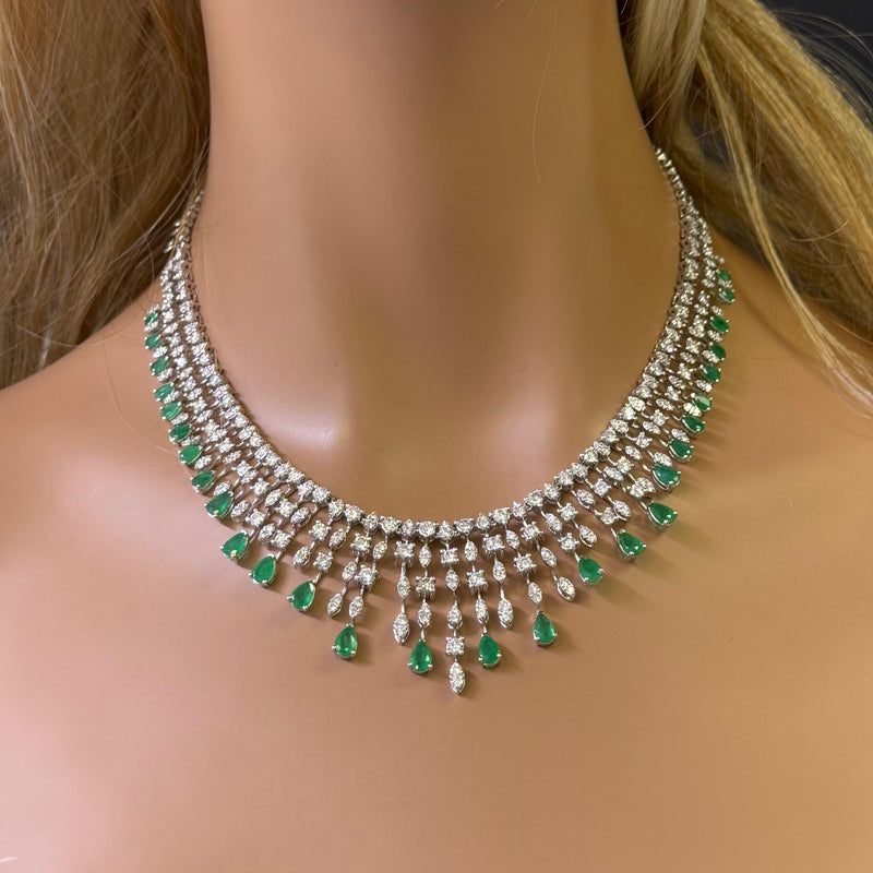 SPECIAL! 17.54ct G SI 14K White Gold Diamond & Natural Emerald Gemstones Pendant Necklace 16" Long