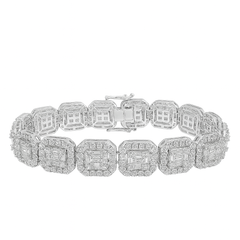 DIAMOND  CLOSEOUT!  12mm 15.16ct G SI 14K White Gold Round & Baguette Diamond Bracelet 8"