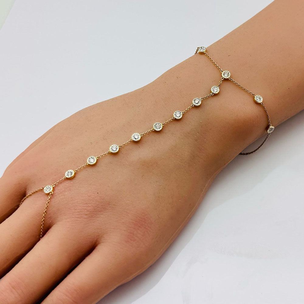 SPECIAL!.51ct 14k Yellow Gold Diamond Bracelet & Ring Chain 7" + 3" Ext