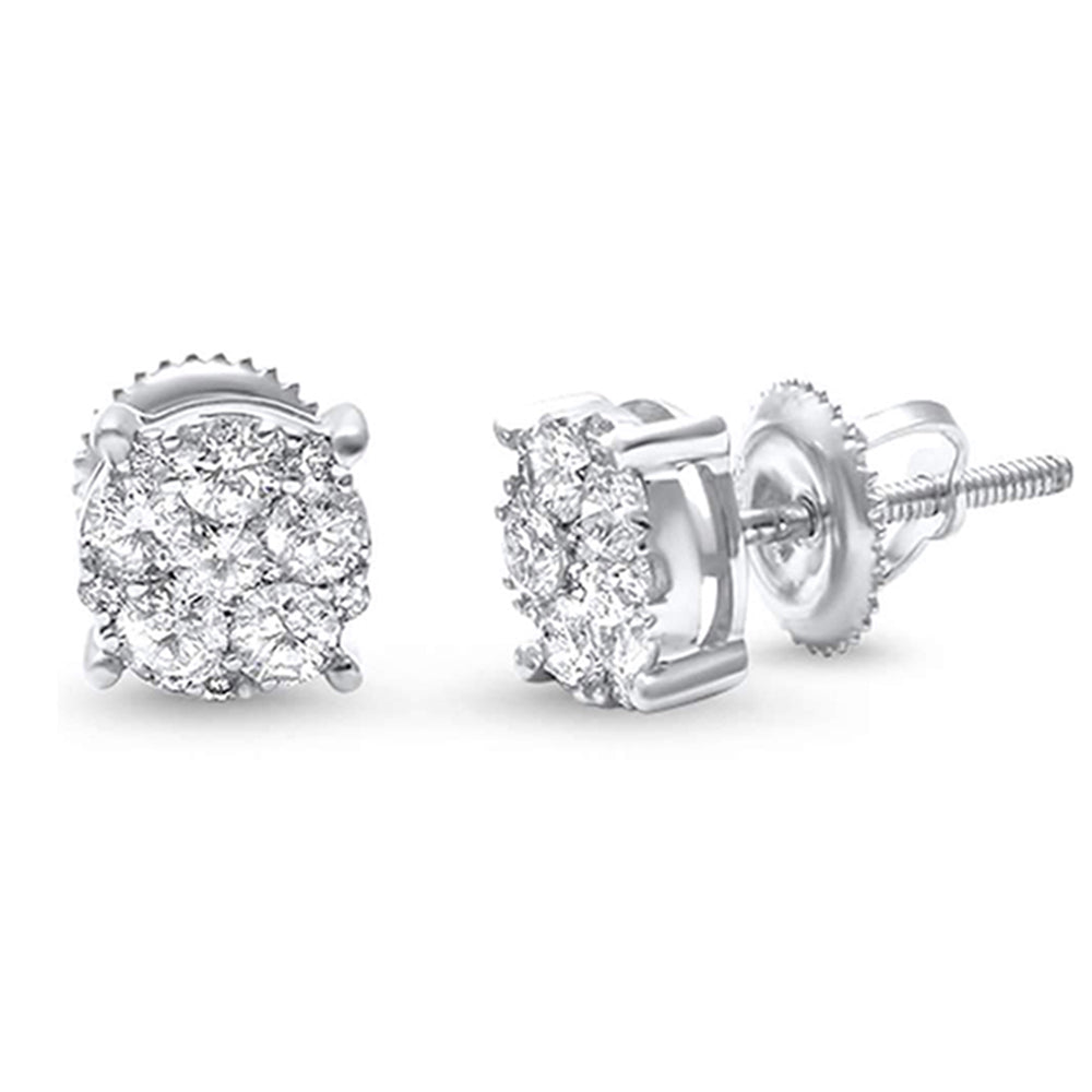 HOLIDAY SPECIAL! H-SI 14KT White Gold .77ct Flower Diamond Round Stud Earrings