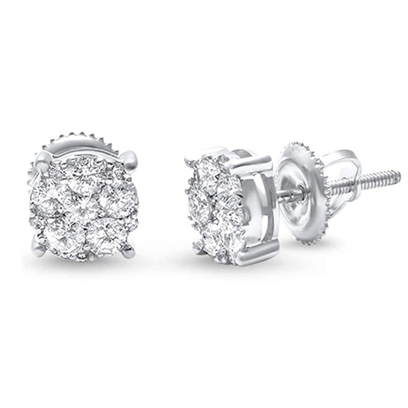 HOLIDAY SPECIAL! H-SI 14KT White Gold .77ct Flower Diamond Round Stud Earrings