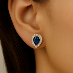 SPECIAL! .58ct G SI 14K Yellow Gold Diamond & Blue Sapphire Gemstone Earrings