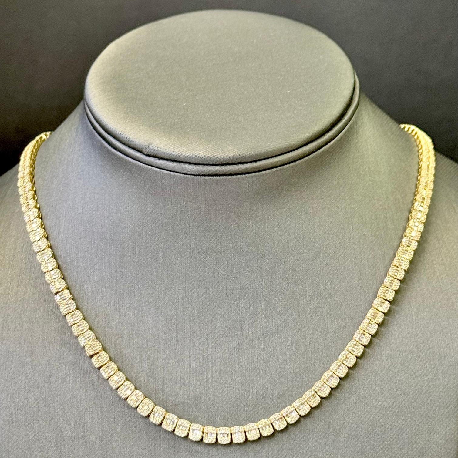 SPECIAL!4.78ct G SI 14K Yellow Gold Round & Baguette Diamond Unisex Tennis Necklace 18" Long