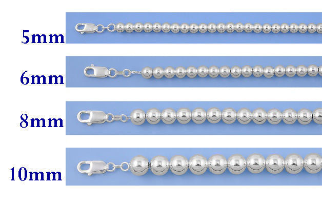 CLOSEOUT 20% OFF! 10MM Ball Bead Chain .925  Solid Sterling Silver Sizes 7.5-8" and 16-20" NEW