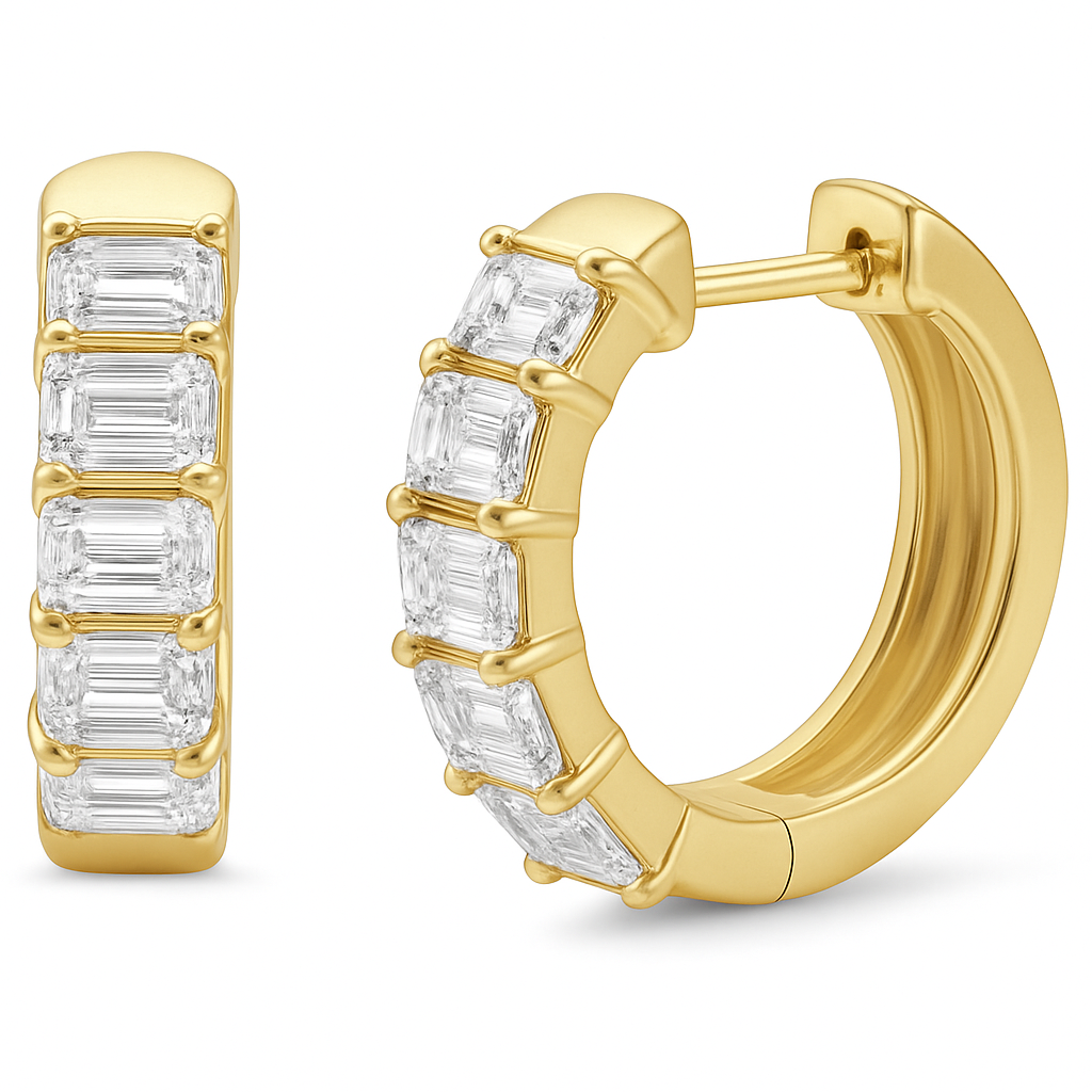 SPECIAL!1.94ct G SI 14K Yellow Gold Emerald Cut Diamond Earrings Hoop Huggie