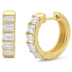 SPECIAL!1.94ct G SI 14K Yellow Gold Emerald Cut Diamond Earrings Hoop Huggie