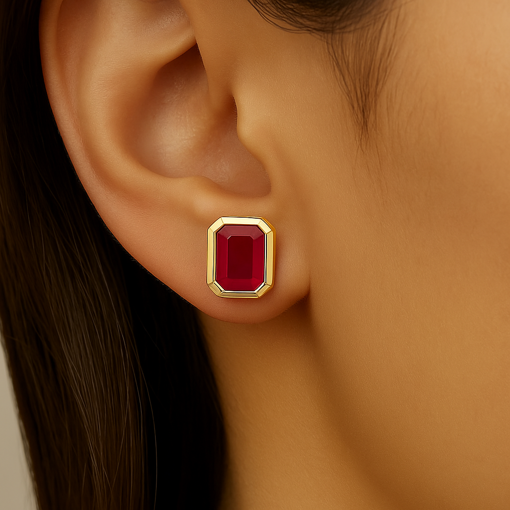 SPECIAL!1.47ct G SI 14K Yellow Gold Ruby Gemstone Stud Earrings