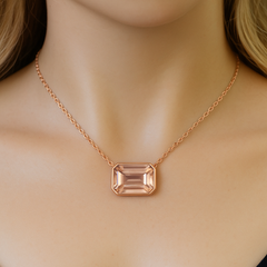 SPECIAL! 1.32ct G SI 14K Rose Gold Bezel Set Morganite Gemstone Pendant Necklace 18" Long