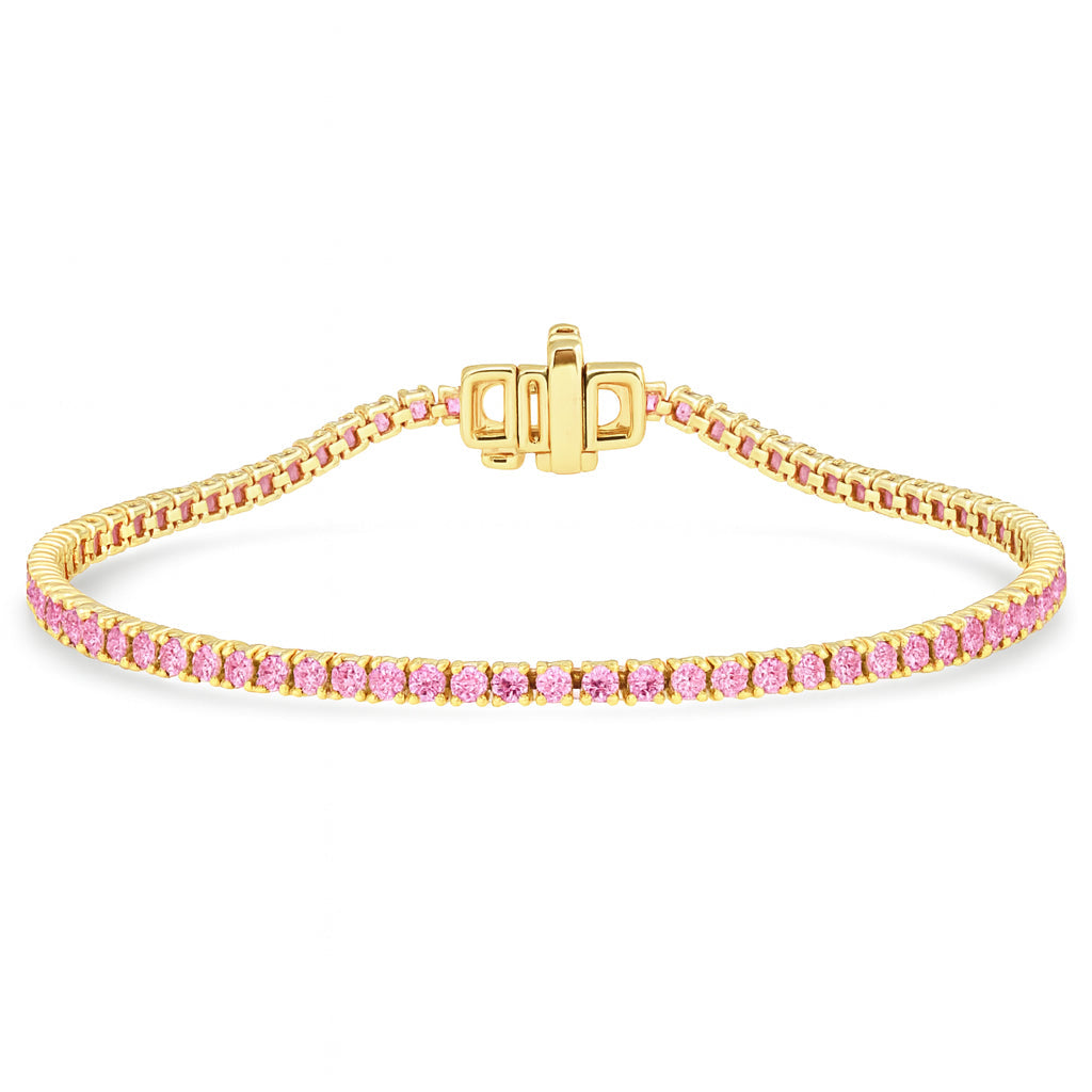 SPECIAL! 3.47ct G SI 14kt Yellow Gold Pink Sapphire Tennis Bracelet 7" Long