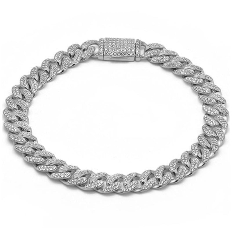 SPECIAL!7mm 1.42ct G SI 14K White Gold Diamond Round Cuban Bracelet 7"