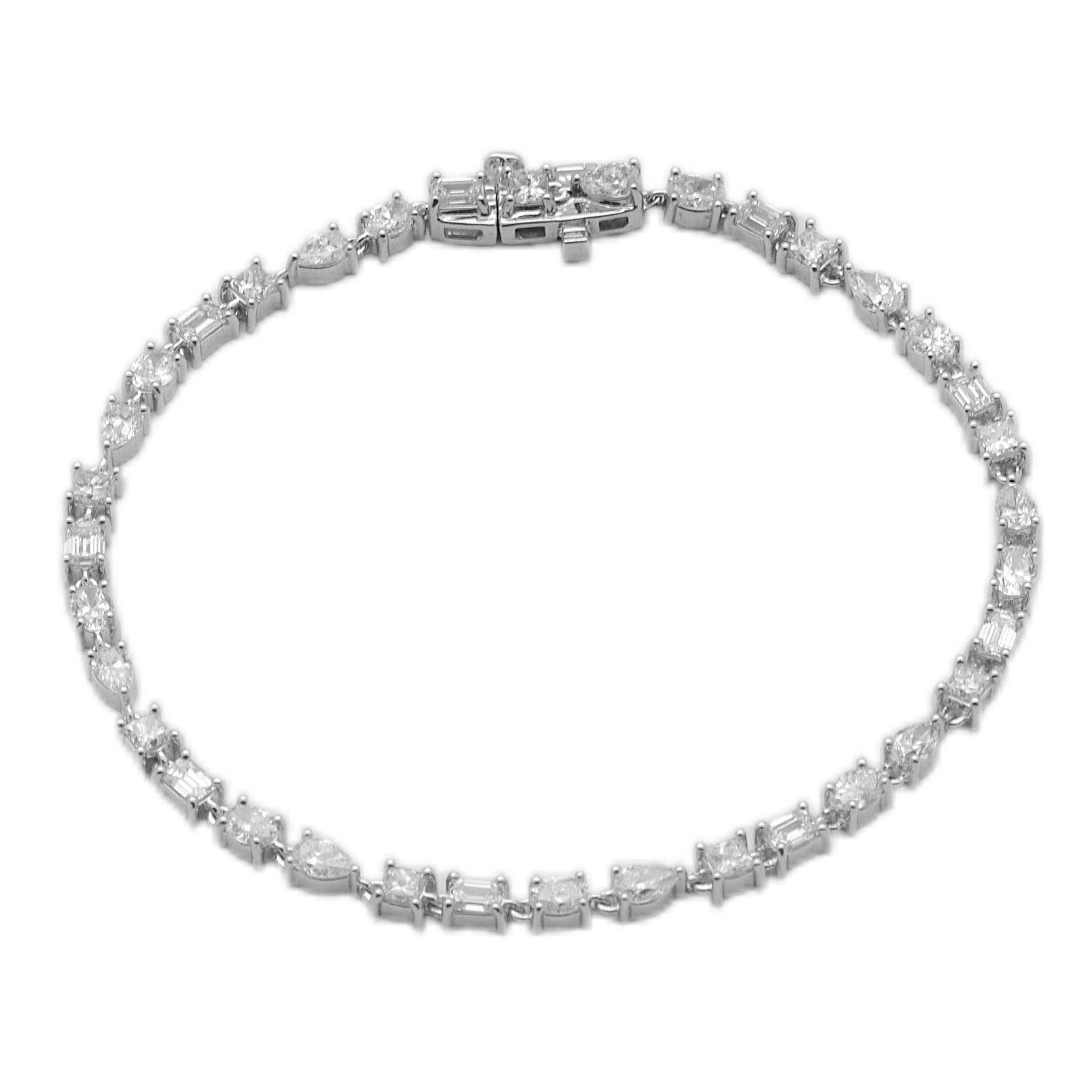SPECIAL!3.58ct G SI 14K White Gold Multi Shape Diamond Tennis Bracelet 7" Long