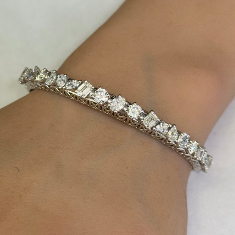SPECIAL! 4.31ct G SI 14K White Gold Fancy Diamond Multi Shapes Bangle Bracelet