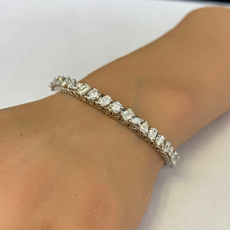 SPECIAL! 4.31ct G SI 14K White Gold Fancy Diamond Multi Shapes Bangle Bracelet