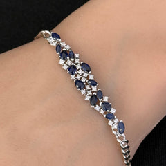 SPECIAL! 2.39ct G SI 14K White Gold Diamond Pear & Marquise Blue Sapphire Cuban Bracelet 7" Long