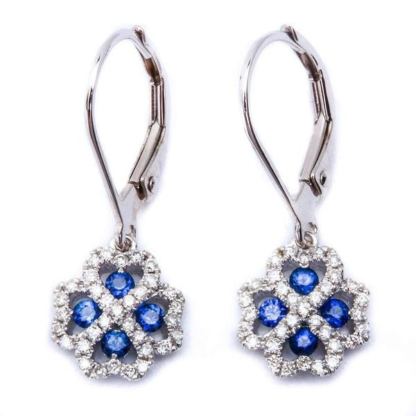GEMSTONE CLOSEOUT!  .56ct 14kt White Gold Infinity Heart Blue Sapphire & Diamond Drop Earrings