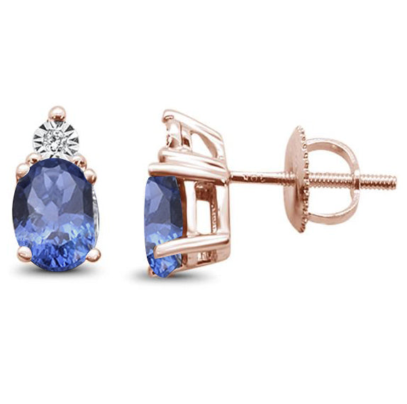 GEMSTONE CLOSEOUT ! 1.4ct 10k Rose Gold Tanzanite & Diamond Earring