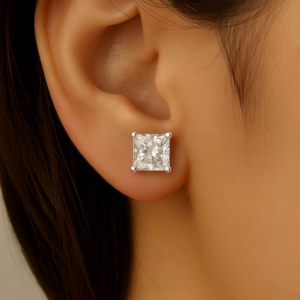 SPECIAL! 2.10ct G SI 14K White Gold Princess Cut Diamond Solitaire Stud Earrings