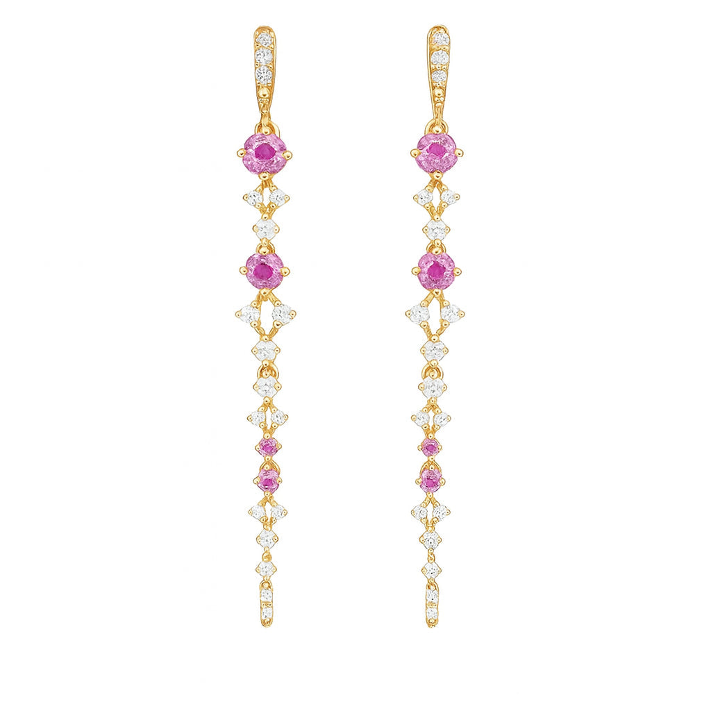 SPECIAL! .53ct G SI 14kt Yellow Gold Diamond & Pink Sapphire Gemstone Drop Earrings