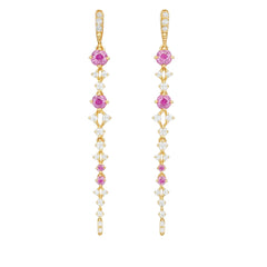 SPECIAL! .53ct G SI 14kt Yellow Gold Diamond & Pink Sapphire Gemstone Drop Earrings