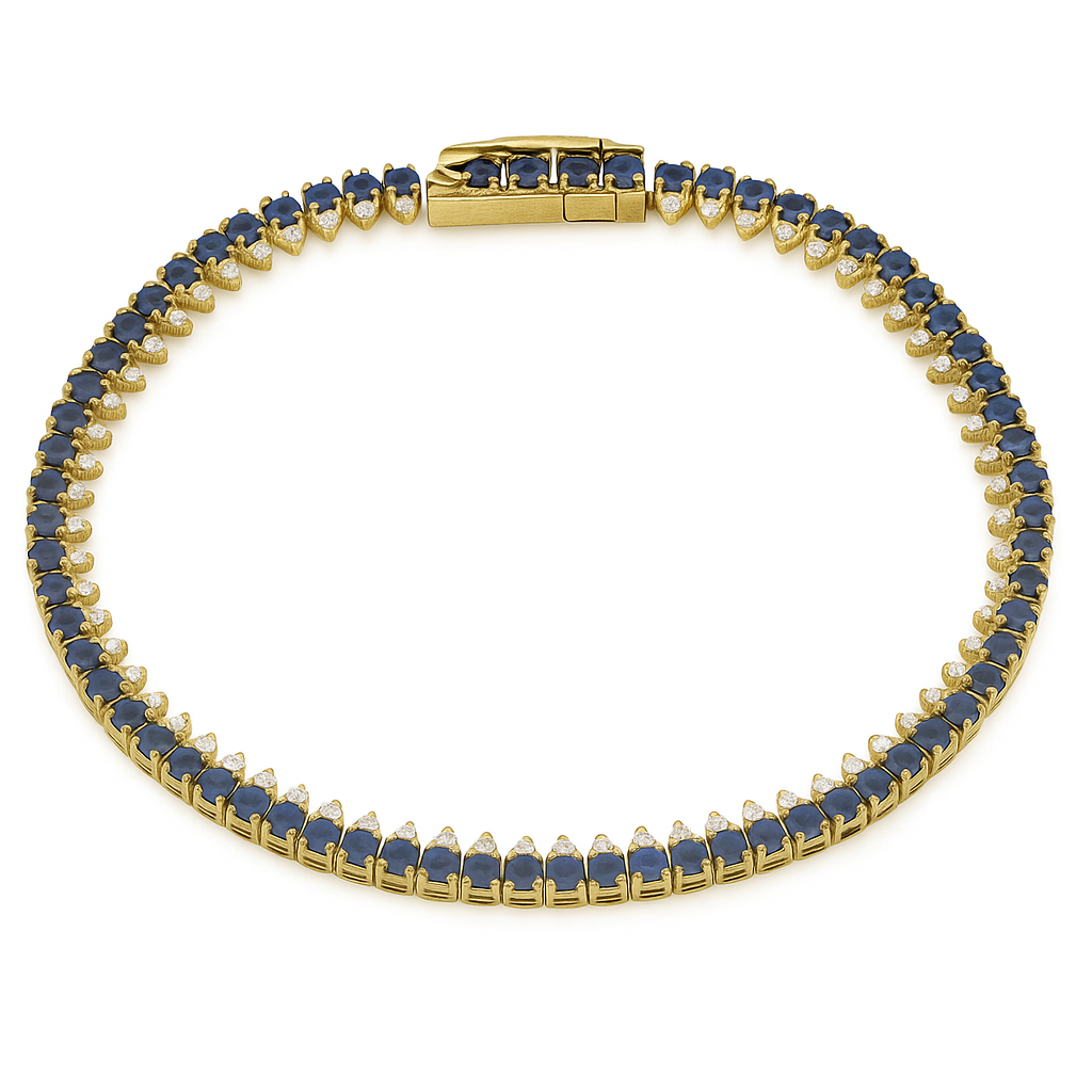 SPECIAL! 3.71ct G SI 14K Yellow Gold Diamond & Blue Sapphire Gemstone Elegant Tennis Bracelet 7" Long