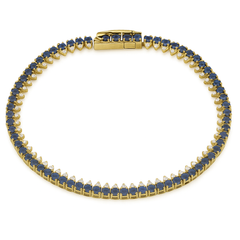SPECIAL! 3.71ct G SI 14K Yellow Gold Diamond & Blue Sapphire Gemstone Elegant Tennis Bracelet 7" Long