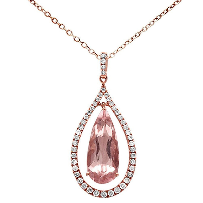 GEMSTONE CLOSEOUT!  4.04ct 14k Rose Gold Pear Shape Morganite Gemstone Pendant No Chain
