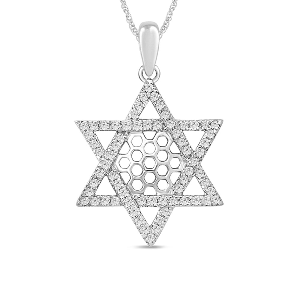 SPECIAL!.24ct 14k White Gold Diamond Jewish Star of David Pendant Necklace 18" Long