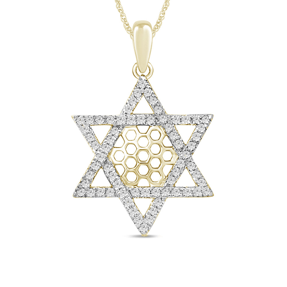DIAMOND CLOSEOUT!  .25ct 14k Yellow Gold Diamond Jewish Star of David Pendant Necklace 18"