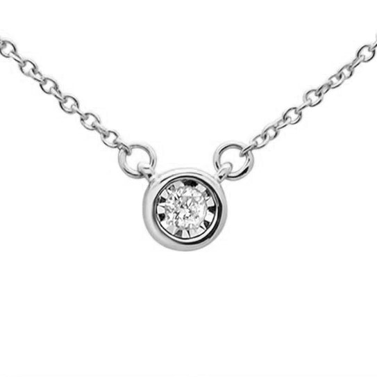 DIAMOND CLOSEOUT! .04ct 14KT White Gold Round Diamond Solitaire Pendant Necklace 18"