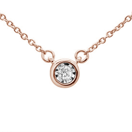 DIAMOND CLOSEOUT! .04ct 14KT Rose Gold Round Diamond Solitaire Pendant Necklace 18"