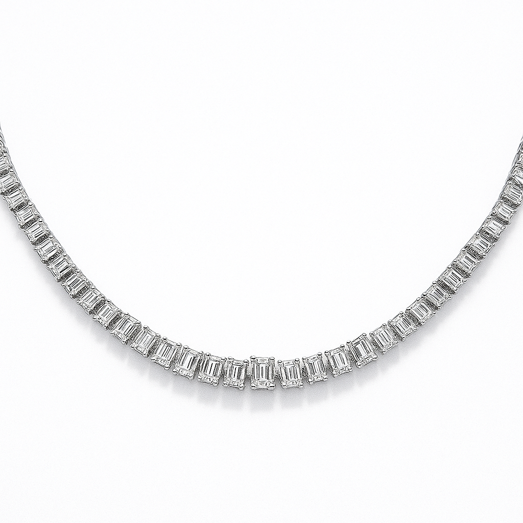 SPECIAL! 10.23ct G SI 14K White Gold Emerald Cut Diamond Graduated Tennis Necklace 16" Long