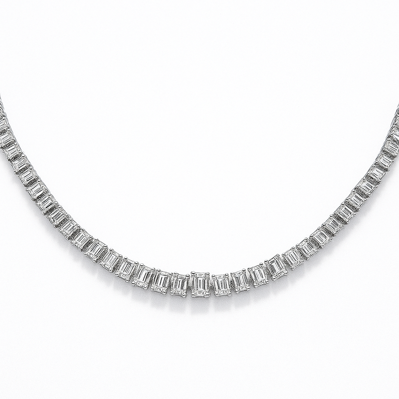 SPECIAL! 10.23ct G SI 14K White Gold Emerald Cut Diamond Graduated Tennis Necklace 16" Long