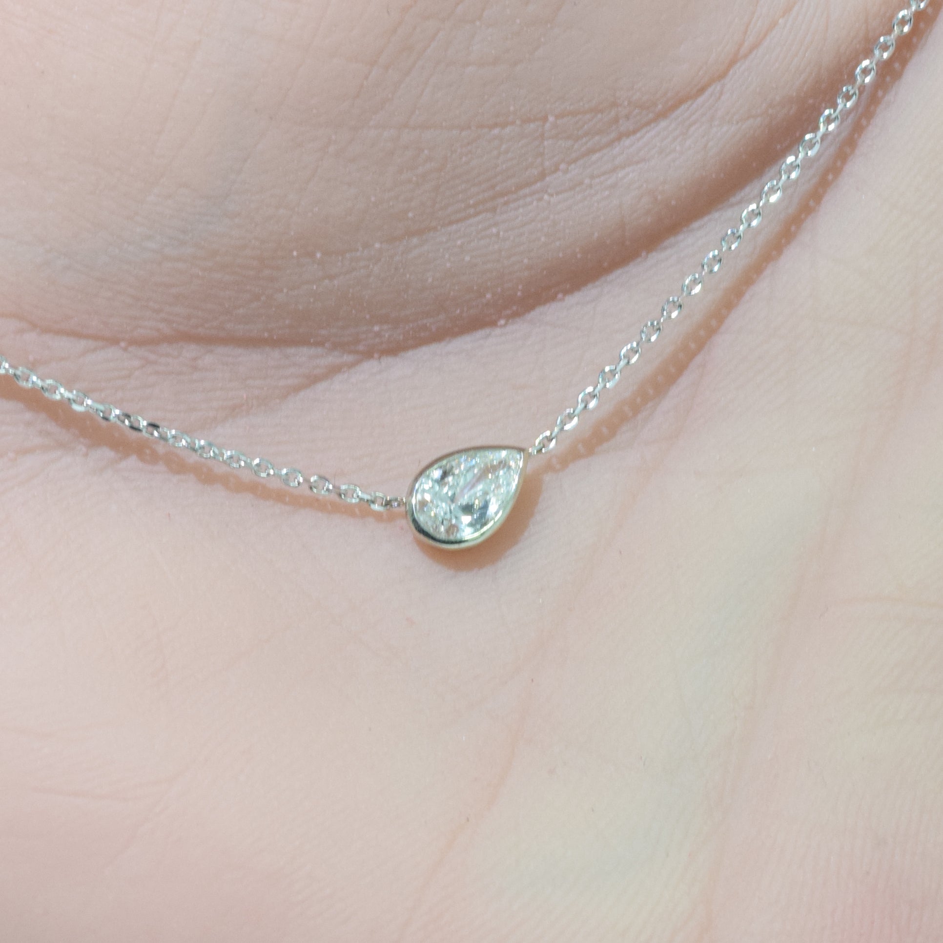 SPECIAL! .35ct G SI 14K White Gold Pear Shape Diamond Sideways Pendant Necklace 16+2" Ext