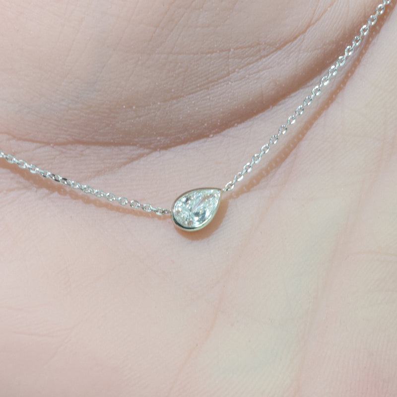 SPECIAL! .35ct G SI 14K White Gold Pear Shape Diamond Sideways Pendant Necklace 16+2" Ext