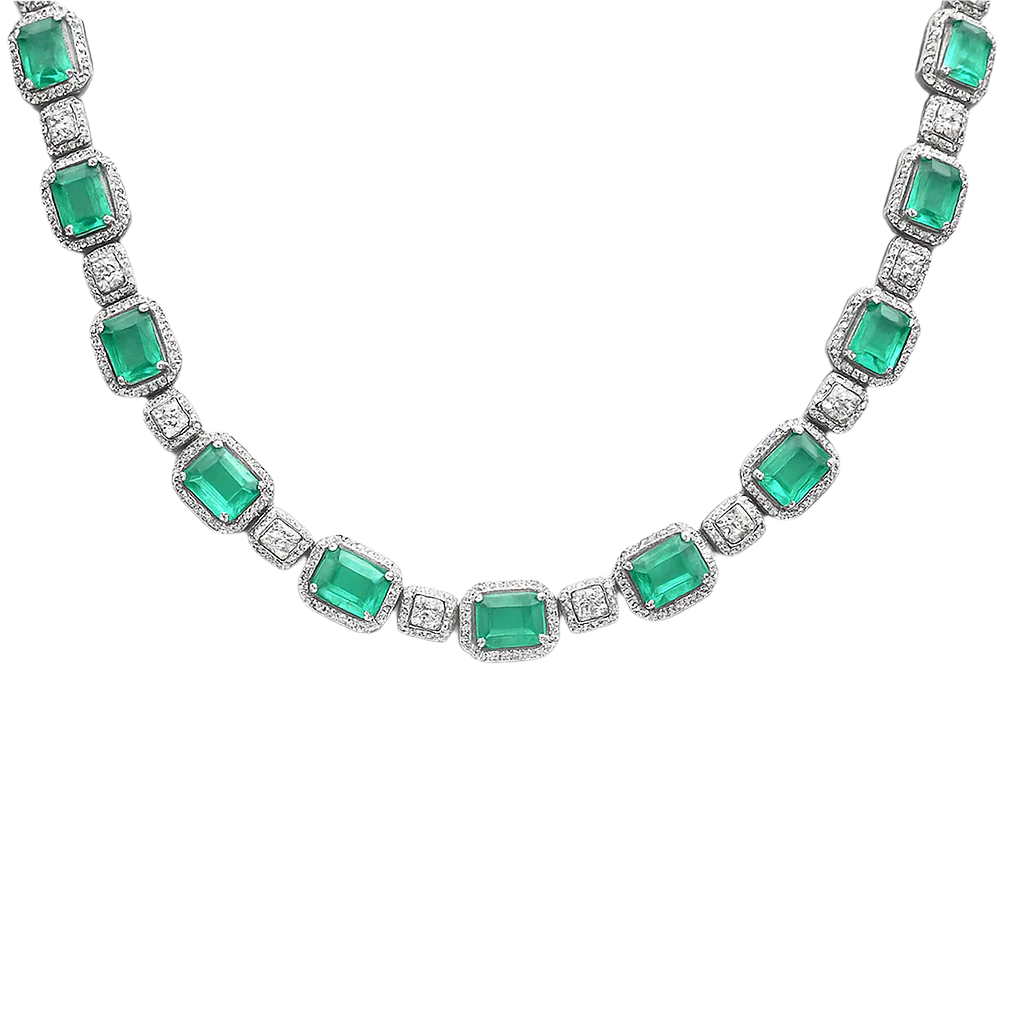 SPECIAL! 38.73ct G SI 14K White Gold Diamond & Natural Emerald Gemstones Pendant Necklace 16" Long