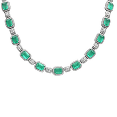 SPECIAL! 38.73ct G SI 14K White Gold Diamond & Natural Emerald Gemstones Pendant Necklace 16" Long