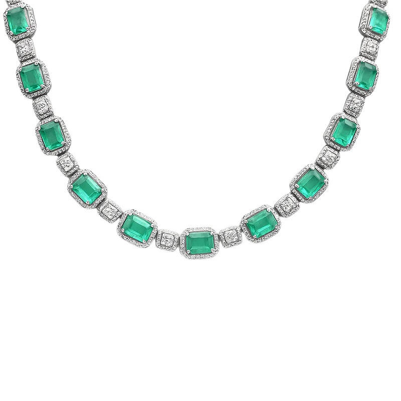 SPECIAL! 38.73ct G SI 14K White Gold Diamond & Natural Emerald Gemstones Pendant Necklace 16" Long
