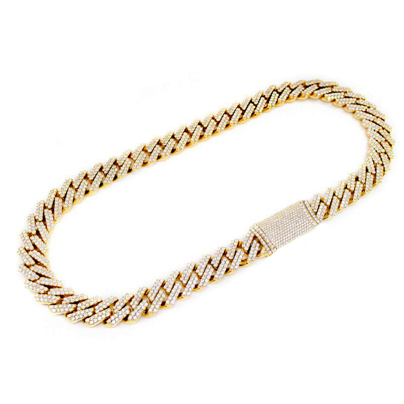 DIAMOND CLOSEOUT!  9MM 10.74ct 14k Yellow Gold Diamond Square Cuban Necklace 22"